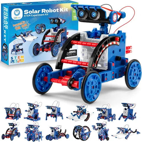 Vista 12 de Sillbird Kit de construcción de robot solar 12 en 1, regalo STEM para niños 12in1-azul gris