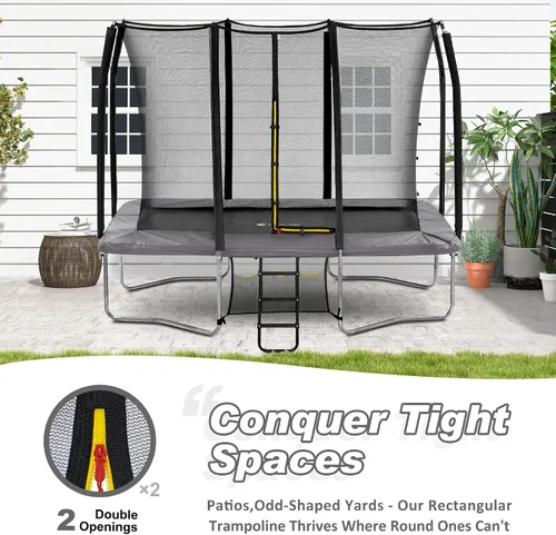 Vista 4 de Exacme Trampolín Rectangular de 7 x 10, 8 x 12, 9 x 14 Pies para Niños, Aberturas de Cerramiento Dobles, Trampolín Rectangular Pequeño para Gris