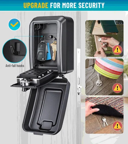 Vista 5 de Caja de bloqueo de llave con código, caja de seguridad montada en la pared para llaves con código reposable, caja de seguridad para exteriores