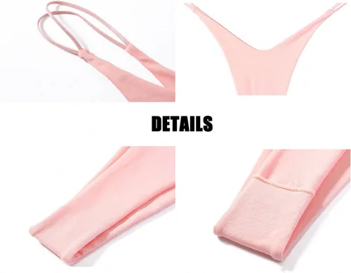 Vista 4 de Tangas de algodón G String para mujer, sexy, sin costuras, de cintura baja, ropa interior suave con abertura alta Albaricoque/Negro/Rosa/Blanco
