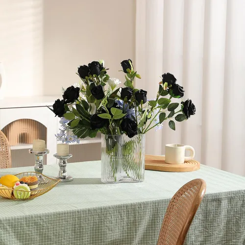 Vista 6 de Hawesome - Ramo de 12 rosas artificiales de seda con tallo largo para decoración del hogar, boda, fiesta (Negro-1)
