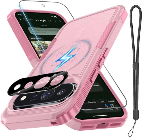 Vista 32 de Funda para Google Pixel 9A, de cuerpo completo, resistente, a prueba de golpes, con correa de cordón, protector de pantalla de vidrio templado
