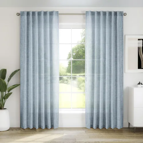 Vista 31 de Cortinas de Lino Natural Color Crema de 84 Pulgadas de Largo para Sala de Estar, Juego de 2 Paneles de Lino Texturizado con Trabillas Traseras