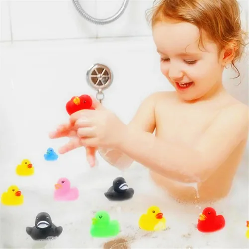 Vista 6 de Juego de mini pato de goma de gran tamaño, 10 piezas, flotador y chirriante, mini pato de goma, baño para bebé, ducha con sonido de pato, juguetes