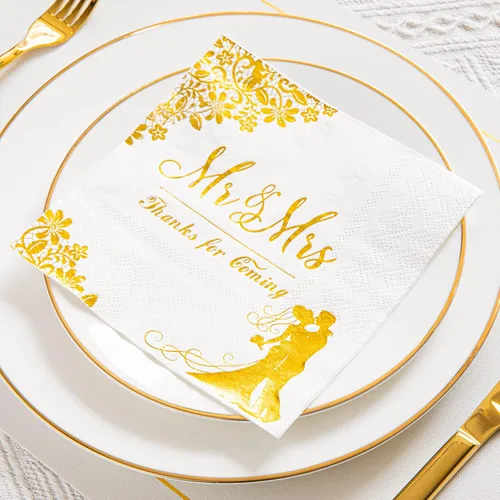 Vista 3 de 100 servilletas doradas de boda para recepción, cóctel, desechables para compromiso, decoración de fiesta de despedida de soltera
