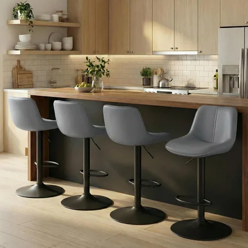Vista 17 de VASAGLE Taburetes de bar, juego de 2 sillas de bar giratorias, altura ajustable, acolchado, taburetes de cocina de cuero sintético con respaldo