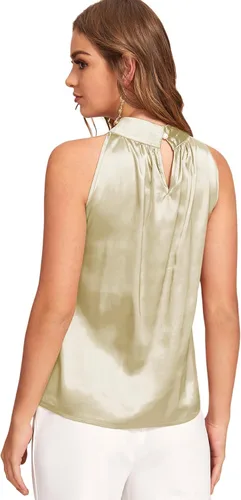Vista 3 de Milumia Blusa sin mangas de satén para mujer, elegante, de verano, con abertura en la espalda