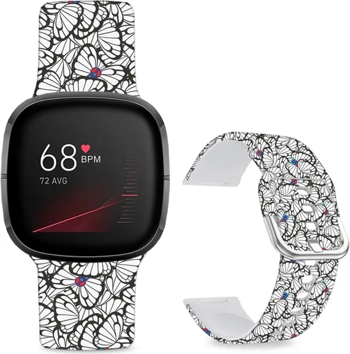 Vista 12 de Correas de reloj de dibujos animados con estampado floral compatibles con Fitbit Versa 4/Versa 3/Fitbit Sense 2/Sense Band de silicona suave
