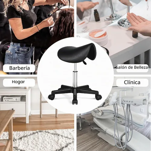 Vista 9 de Yaheetech Taburete con ruedas con ruedas, silla de salón ajustable, color Negro