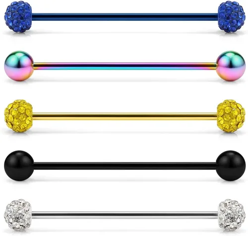 Vista 5 de Ruifan Piercings de 14 g de acero inoxidable Industrial Barbell para cartílago de la oreja joyería1 1/2 pulgadas (38 mm)