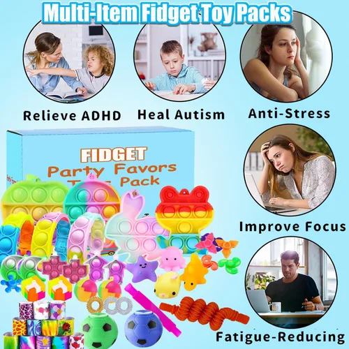 Vista 5 de 118 piezas de juguetes fidget para niños, paquete de juguetes sensoriales antiestrés, regalos de fiesta para niños con ansiedad, autismo, TDAH