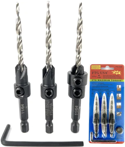 Vista 39 de FTG USA Juego de 3 brocas avellanadoras ajustables para madera #4 (7/64 pulgadas) con broca cónica para carpintería