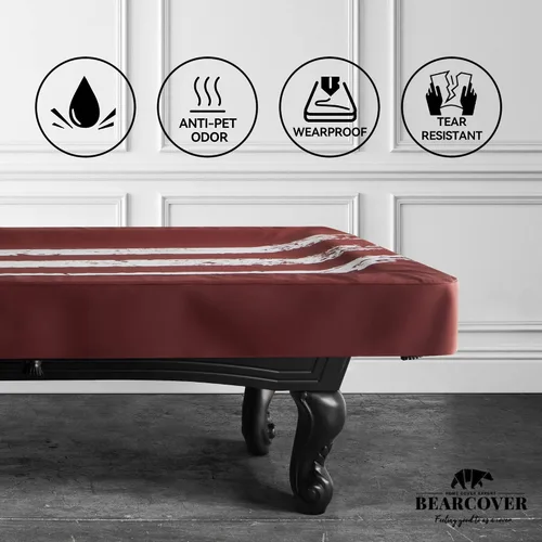 Vista 4 de Cubierta para Mesa de Billar BEARCOVER, Accesorios de Mesa de Billar de Piel Sintética Resistente Impermeable para Interior/Exterior, Accesorios