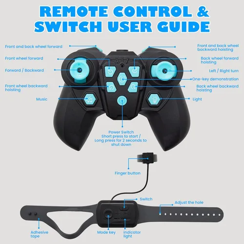 Vista 6 de SIMREX Robot Perro RC Coche de Acrobacias Juguetes - Coche de control remoto con detección de gestos con ruedas Mecanum, ojos LED, 3 efectos