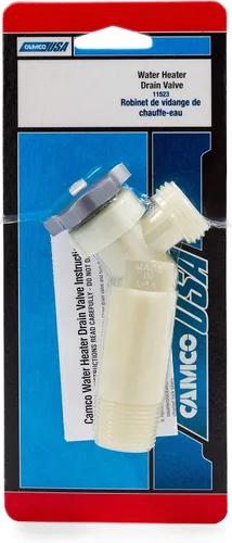 Vista 7 de Camco 11523 Válvula de drenaje de calentador de agua de plástico de 3/4 pulgadas con vástago de 2-1/2 pulgadas, color blanco