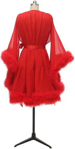 Vista 2 de Changuan Bata de novia de plumas sexy bufanda de boda ilusión camisón bata de baño transparente ropa de dormir