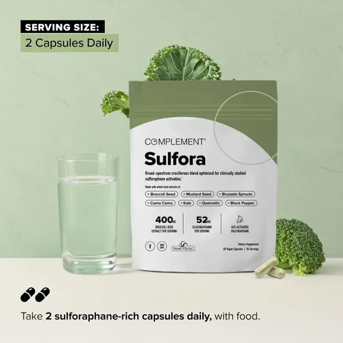 Vista 2 de Complemento Sulfora Sulforafane Suplemento con mirosinasa (30 porciones) 52mg Glucoraphanin from Broccoli Seeds, Kale & Quercetin - Antioxidant