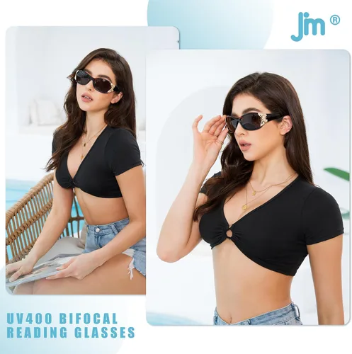 Vista 4 de JM Paquete de 2 lentes de sol de lectura bifocales para mujer, a la moda, para lectura al aire libre, protección UV400 Negro