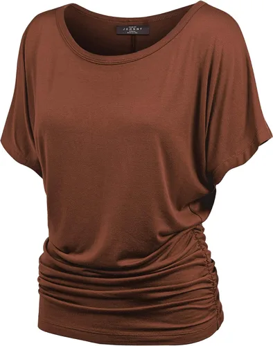 Vista 10 de Made By Johnny Camiseta de manga corta Dolman con cuello barco y dobladillo curvado para mujer, ajuste holgado Wt1037_aqua