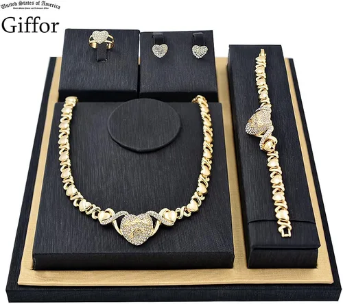 Vista 3 de Giffor - Juego de joyas para mujer con chapado de oro de 14 quilates brazalete aretes y collar