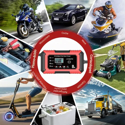 Vista 8 de Cargador de batería de coche 12V 8-Amp Smart Trickle Charger completamente automático Rojo
