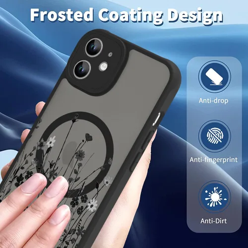 Vista 2 de OOK Funda magnética para iPhone 11 [compatible con MagSafe] Funda delgada mate translúcida negra para iPhone 11, funda protectora de lente de Negro