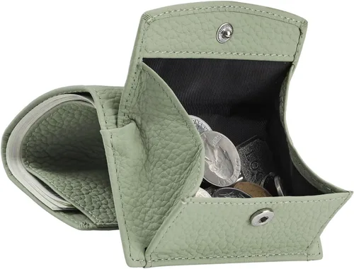 Vista 10 de Karmiir RFID - Cartera pequeña de cuero para hombres y mujeres con bolsa para monedas, billetera compacta de triple bolsillo con ranura