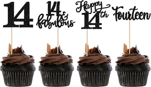 Vista 28 de Rsstarxi Paquete de 24 adornos con purpurina para cupcakes de 30 cumpleaños, treinta y 30 fabulosas selecciones de cupcakes, decoraciones para feliz