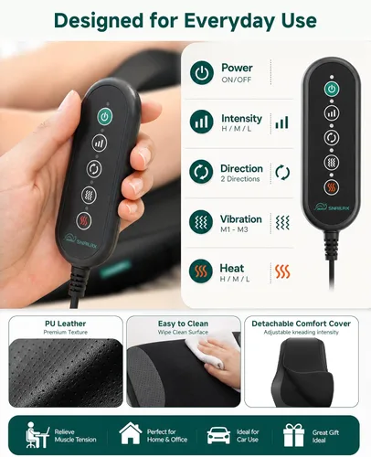 Vista 7 de Snailax Masajeador de espalda Shiatsu 4D con calor, masajeador profundo del Negro