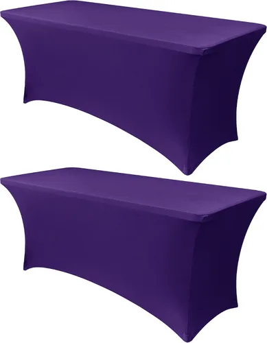 Vista 19 de Obstal Funda de mesa de elastano elástica de 4 pies para mesas plegables estándar, paquete de 2 manteles rectangulares universales ajustables