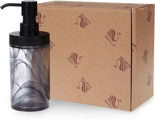 Vista 6 de Dispensador de jabón de vidrio de mármol negro, fácil de rellenar, jabón líquido para manos y platos, moderno dispensador de loción de vidrio grueso