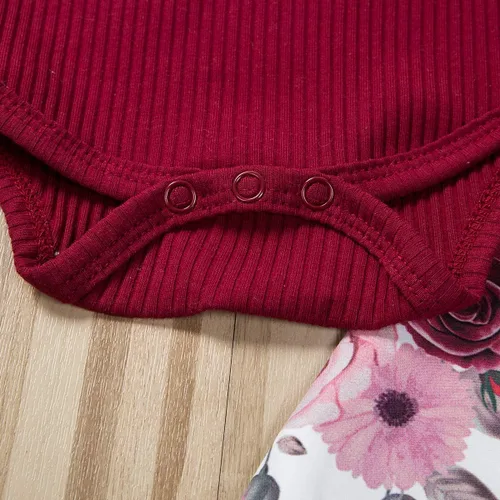 Vista 5 de Conjunto de ropa de 2 piezas para bebé recién nacido, con volantes, pantalones florales, diadema, otoño e invierno