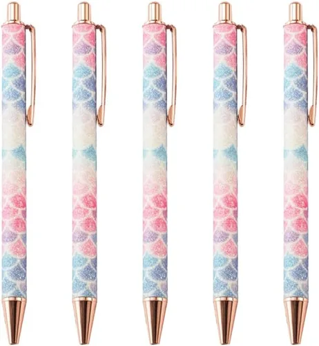 Vista 10 de Bolígrafo de punta media de 0.039 pulgadas con lentejuelas y purpurina de cristal, bolígrafos de metal retráctiles para la escuela, oficina, Pink