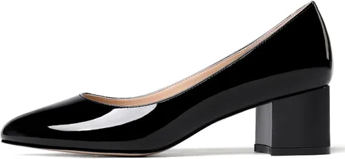 Vista 2 de WAYDERNS Zapatos de tacón bajo grueso de charol para mujer, con puntera redonda, 2 pulgadas