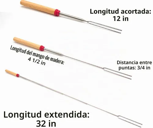 Vista 2 de 12 Marshmallow Roasting Sticks for Fire Pit - Extendable Smores Skewers