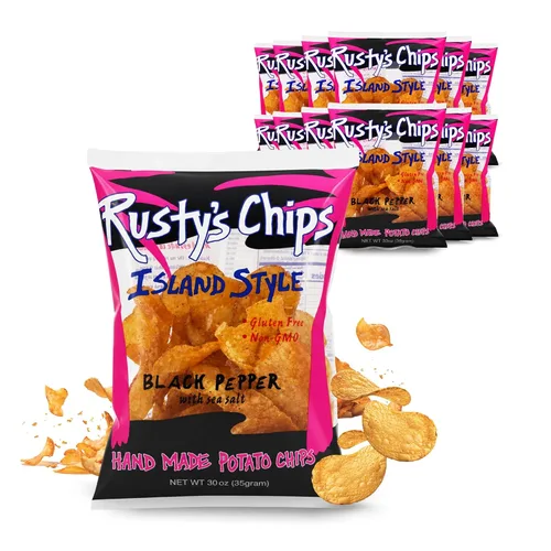 Vista 10 de Rusty's Chips - Chips crujientes y saludables para un bocado rápido - Chips sin gluten, sin conservantes, sin OMG, paquete de aperitivos veganos