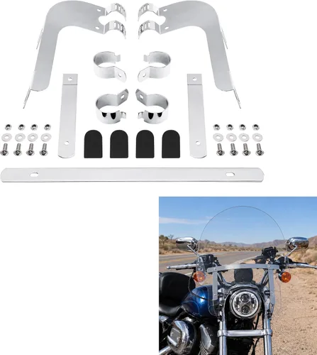 Vista 5 de Green-L 1.53 pulgadas Soporte de Parabrisas Compatible con Harley Dyna, Montura de Cromo