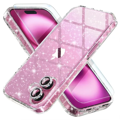 Vista 37 de Choiche, funda para iPhone 14 de mujer, brillante, protección de grado militar, 2 cubiertas de lentes de cámara Diamond, 2 protectores de vidrio