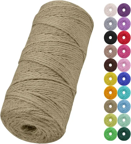 Vista 41 de Cuerda de yute natural de 0.079 pulgadas y 328 pies para manualidades, cuerda de yute de colores de 3 capas para envoltura de regalos, jardinería
