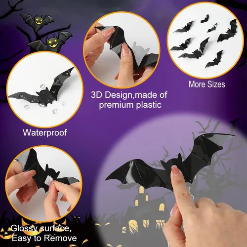 Vista 3 de Kit de decoración de Halloween para chimeneas interiores, mantos, decoración de telaraña, calcomanías de decoración de Halloween de murciélagos