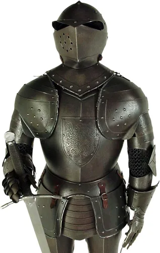 Vista 2 de Traje de caballero negro de armadura de tamaño completo envejecido