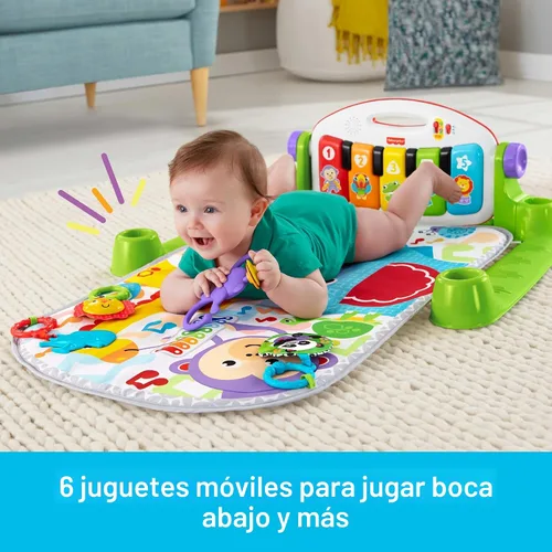 Vista 3 de Gimnasio de piano Fisher-Price Baby Playmat Deluxe Kick & Play para el aprendizaje y 2 maracas de cascabeles suaves para jugar desde recién nacido