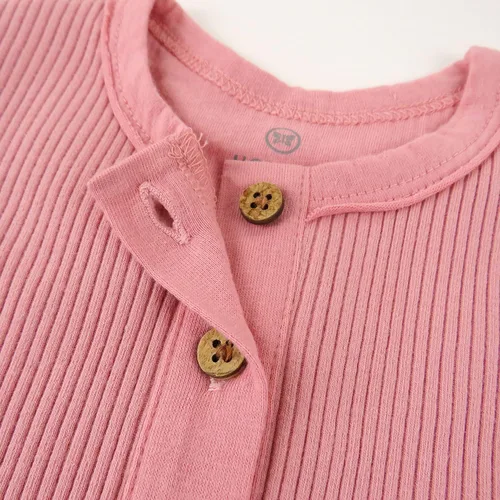 Vista 4 de HonestBaby bebé bebé niña algodón orgánico manga larga aleteo Henley Overall