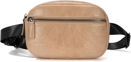 Vista 11 de Ausion Riñonera de cuero para hombres y mujeres, cangurera para senderismo, correr, viajes, múltiples bolsillos - Riñonera con cremalleras Marrón