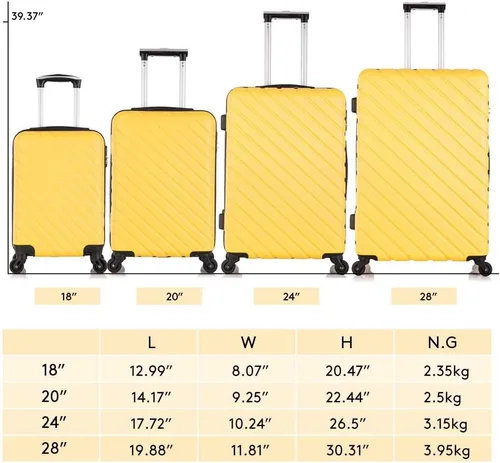 Vista 9 de Fridtrip - Maleta de viaje rígida, ligera, con ruedas giratorias, Amarillo, 4 PCS Suitcases
