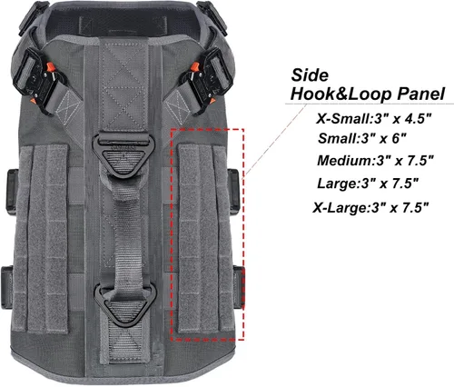 Vista 4 de ICEFANG - Arnés táctico para perro con 6 hebillas, chaleco con sistema molle con asa para perro, 3/4 del cuerpo, panel con velcro para parche