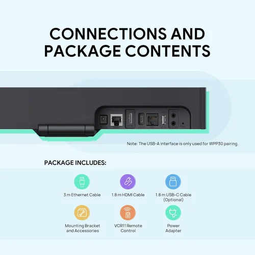 Vista 5 de Yealink MeetingBar A10 Cámara web para sala de conferencias 4K con lente gran angular de 120° con sistema operativo Android, sistema