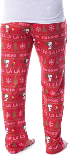 Vista 2 de INTIMO Peanuts Womens' Snoopy and Woodstock Ho Ho Ho Ugly Sweater Pajama Pants