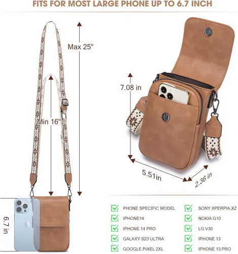 Vista 4 de POIUGOYA Bolsos cruzados pequeños para mujer, a la moda, de cuero, con triple compartimento, para teléfono celular, con correa ajustable