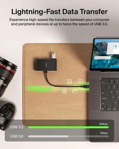Vista 5 de Belkin Connect Hub USB C de 4 Puertos - Adaptador Multipuerto Dongle con 4 Puertos USB C 3.2 Gen 2 - Transferencia de Datos de Alta Velocidad de 10G
